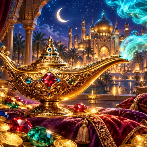 10001 Nights pokie reels dressed in an Arabian Nights lamp-and-legend theme
