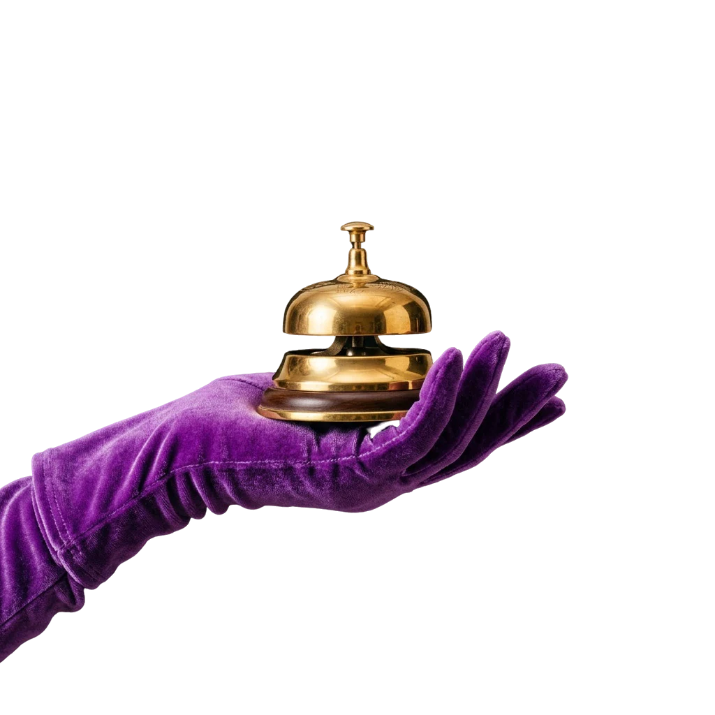 Hand ringing a golden service bell for casino support